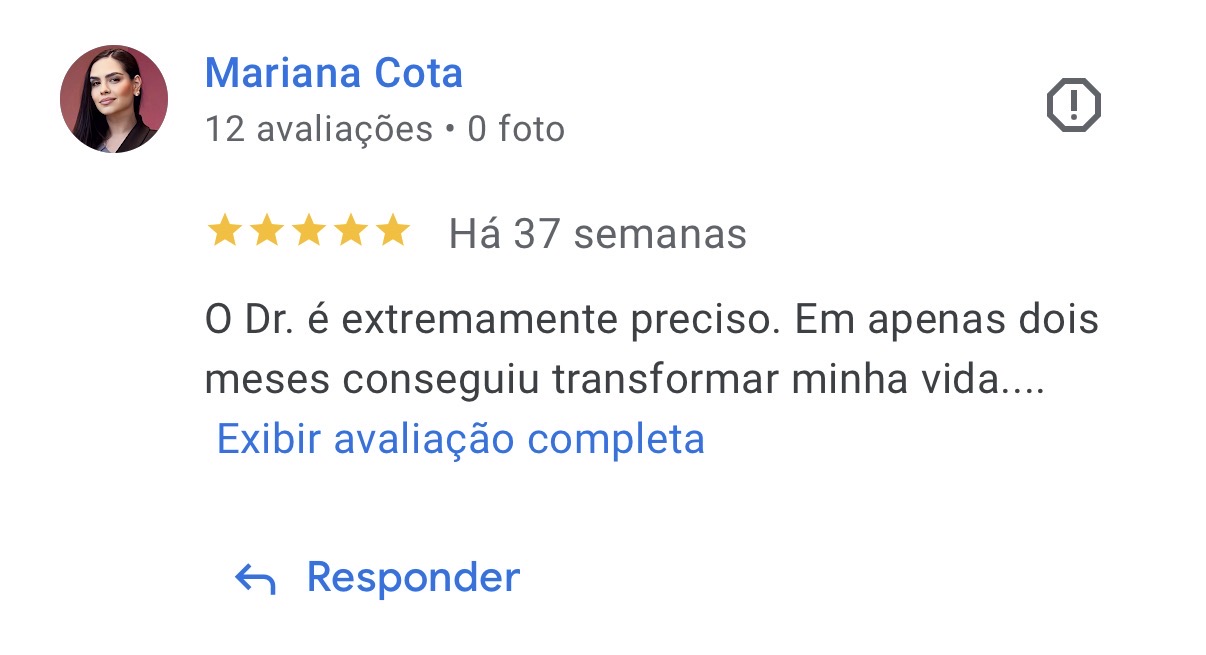 Avaliação de Mariana Cota sobre o Dr. Gustavo Denuncio no Google