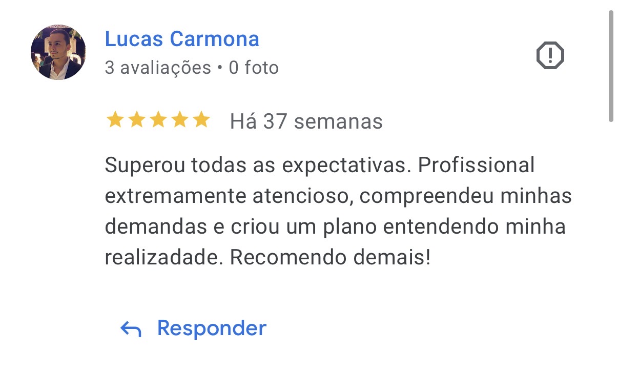 Avaliação de Lucas Carmona sobre o Dr. Gustavo Denuncio no Google